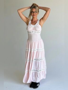 Dakota Maxi Dress - Light Pink Lace-Trim Maxi Dress - Women's Summer Dress